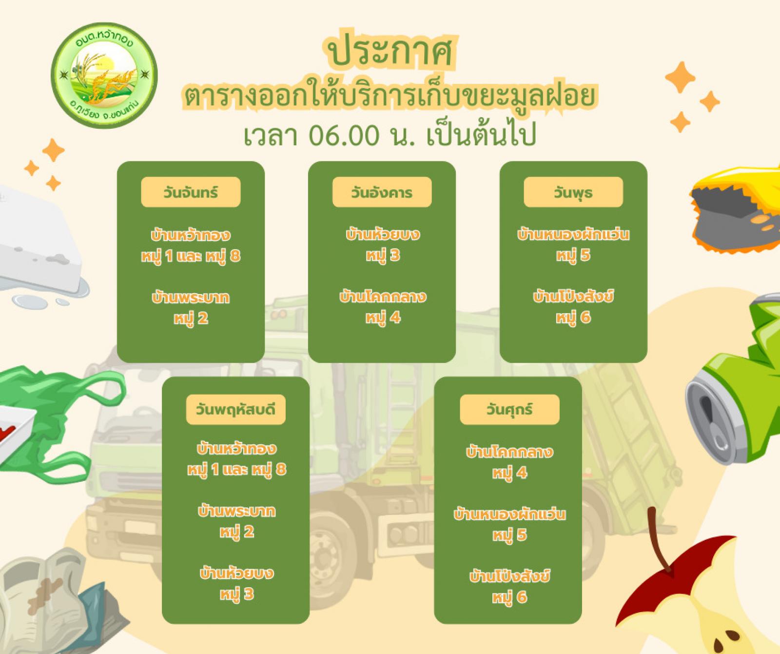 เปลี่ยนแปลงตารางการออกเก็บขยะในพื้นที่ตำบลหว้าทอง